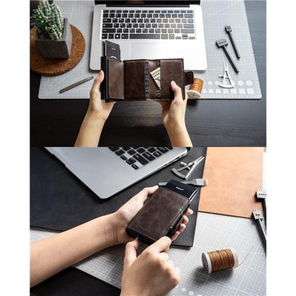 Credit Card Holder RFID Blocking Leather Automatic Pop Up Wallet for Men - Picture 4 of 7